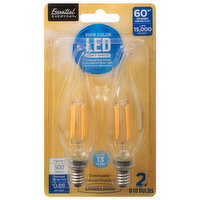 Essential Everyday Light Bulbs, B10, LED, Candelabra, Vivid Color, Soft White, 60 Watts, 2 Each