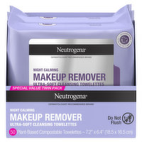 Neutrogena Towelettes, Makeup Remover, Ultra-Soft Cleansing, Night Calming, Special Value Twin Pack, 50 Each