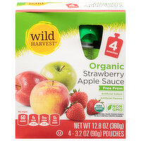 Wild Harvest Apple Sauce, Organic, Strawberry, 4 Each