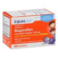 Equaline Ibuprofen, Children's, 100 mg, Chewable Tablets, Grape Flavor, 24 Each