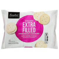 Essential Everyday Sandwich Cookies with Vanilla Creme, Golden, Extra Filled, 15.25 Ounce