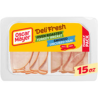 Oscar Mayer Oven Roasted Turkey Breast & Smoked Uncured Ham Sliced Lunch Meat Variety Pack Family Size, 15 Ounce