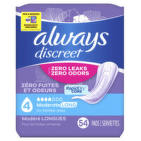 Always Discreet Discreet Moderate Absorbency, Long Length, 54 Each