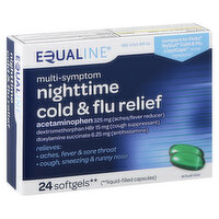 Equaline Cold & Flu Relief, Multi-Symptom, Nighttime, Softgels, 24 Each