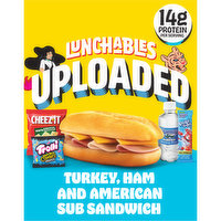 Lunchables Uploaded 6-Inch Turkey, Ham, & American Cheese Sub Meal Kit with Water, White Cheddar Cheez-It, Trolli Gummies, & Kool-Aid Tropical Punch Single, 15.46 Ounce