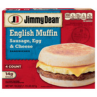 Jimmy Dean Sandwiches, English Muffin, Sausage, Egg & Cheese, 4 Each