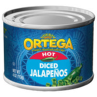 Ortega Jalapenos, Hot, Diced, 4 Ounce