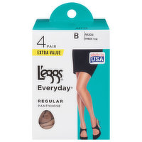 L'eggs Everyday Pantyhose, Regular, B Nude Sheer Toe, Extra Value, 4 Each