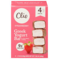 Clio Yogurt Bar, Greek, Strawberry, 4 Pack, 4 Each