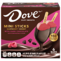 Dove Ice Cream Bar, Raspberry Sorbet with Dark Chocolate, Mini Sticks, Snack Size, 6 Each