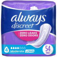 Always Discreet Discreet Moderate Absorbency, Long Length, 54 Each