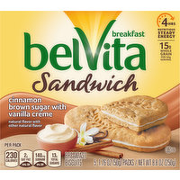 belVita Breakfast Biscuits, Cinnamon Brown Sugar with Vanilla Creme, Sandwich, 5 Each
