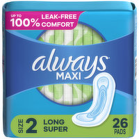 Always Maxi Maxi Pads without Wings, Size 2, 26 Each