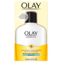 Olay Moisturizer, Daily, with Sunscreen, Sensitive, Broad Spectrum SPF 15, 4 Fluid ounce