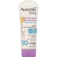 Aveeno Sunscreen, Continuous Protection, Sensitive Skin, Lotion, Broad Spectrum SPF 50, 3 Ounce