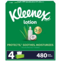 Kleenex Lotion Tissues, Coconut + Aloe, 3-Ply, 4 Each