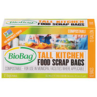 BioBag Food Scrap Bags, Compostable, Tall Kitchen, 13 Gallon, 12 Each