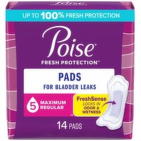 Poise Fresh Protection Poise Incontinence Pads For Women, Maximum Absorbency, Regular, 14Ct, 14 Each