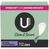 U by Kotex Clean & Secure Liners, Extra Coverage, 112 Each