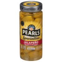 Pearls Specialties Olives, Hand-Stuffed Queen, Jalapeno, 7 Ounce
