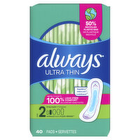 Always Ultra Thin Always Ultra Thin Pads without Wings, Size 2, 40 CT, 40 Each