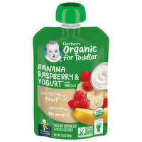 Gerber Organic for Toddler Banana, Raspberry & Yogurt with Vanilla, Toddler (12+ Months), 3.5 Ounce