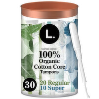 L. Organic Cotton Cotton Tampons Regular/Super Absorbency, 30 Each