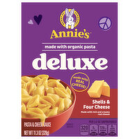 Annie's Pasta & Cheese Sauce, Shells & Four Cheese, Deluxe, 11.3 Ounce