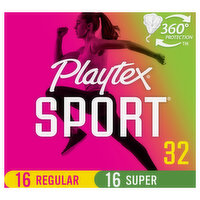 Playtex Sport Tampons, Plastic Applicator, Regular/Super, 32 Each