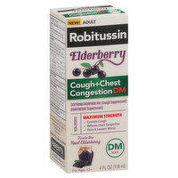 Robitussin Cough + Chest Congestion DM, Maximum Strength, Elderberry, 4 Fluid ounce
