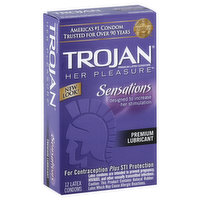 Trojan Her Pleasure Sensations Condoms, Premium Latex, Premium Lubricant, 12 Each