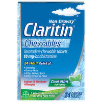 Claritin Loratadine, Non-Drowsy, 10 mg, Cool Mint Flavored, Chewable Tablets, 24 Each