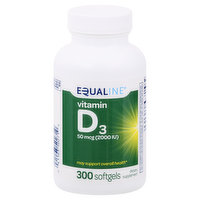 Equaline Vitamin D3, 50 mcg, Softgels, 300 Each