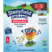 Stonyfield Organic Yogurt, Whole Milk, Organic, Pear Spinach Mango, 4 Each