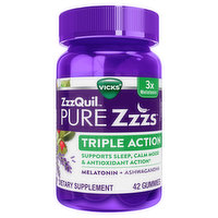 Vicks PURE Zzzs Vicks PURE Zzzs Triple Action Sleep Aid Gummies, with Ashwagandha, Dietary Supplement, 42 Ct, 42 Each