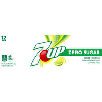 7-UP Soda, Zero Sugar, Caffeine Free, Lemon Lime Flavored, 12 Pack, 12 Each