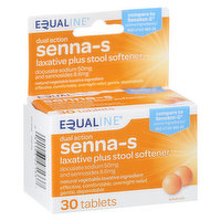 Equaline Laxative Plus Stool Softener, Senna-S, Dual Action, Tablets, 30 Each