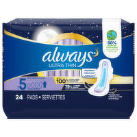 Always Pads, Ultra Thin, Flexi-Wings, Extra-Heavy Overnight, Size 5, 24 Each