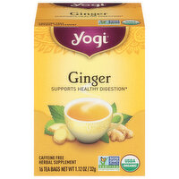 Yogi Herbal Supplement, Caffeine Free, Ginger, Tea Bags, 16 Each