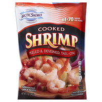 Arctic Shores Shrimp, Cooked, Peeled & Deveined, Tail-On, 61-70, 12 Ounce