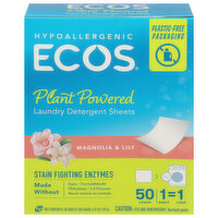 Ecos Laundry Detergent Sheets, Plant Powered, Magnolia & Lily, 50 Each