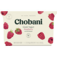 Chobani Yogurt, Greek, Non-Fat, Raspberry on the Bottom, Value 4 Pack, 4 Each