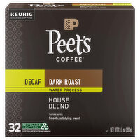 Peet's Coffee Coffee, Dark Roast, House Blend, Decaf, K-Cup Pods, 32 Each