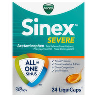 Vicks  Sinex Nasal Decongestant, Severe, All in One, Sinus, Non-Drowsy, LiquiCaps, 24 Each