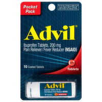 Advil Pain Reliever/Fever Reducer, Pocket Pack, 200 mg, Coated Tablets, 10 Each