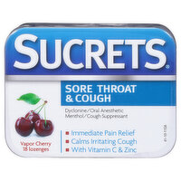 Sucrets Sore Throat & Cough, Lozenges, Vapor Cherry, 18 Each