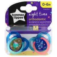Tommee Tippee Pacifier, Orthodontic, Night Time, 0-6m, 2 Each
