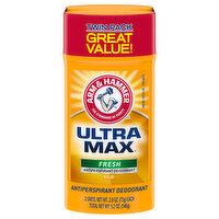 Arm & Hammer Ultra Max Antiperspirant Deodorant, Solid, Fresh, Twin Pack, 2 Each