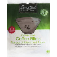 Essential Everyday Coffee Filters, Cone-Style, No. 4, Natural Unbleached Paper, 8-12 Cup, 40 Each