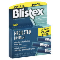 Blistex Lip Balm, Medicated, SPF 15, Value Pack, 3 Each